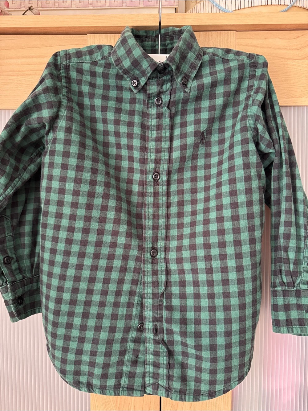 Ralph Lauren Toddler Green and Dark Green Plaid Button-Down Shirt Size 3T